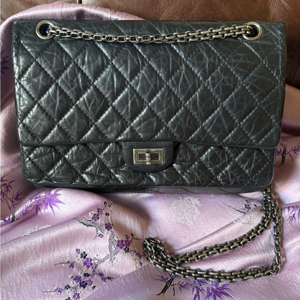 CHANEL reissue 226 black distressed leather ruthenium hardware